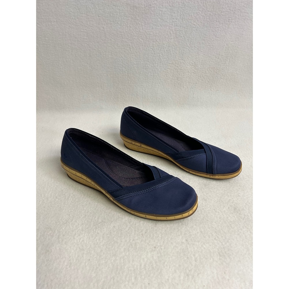 Comfort Grasshoppers Womens 8.5M Navy Canvas Wedge Slip On Loafers EF50060